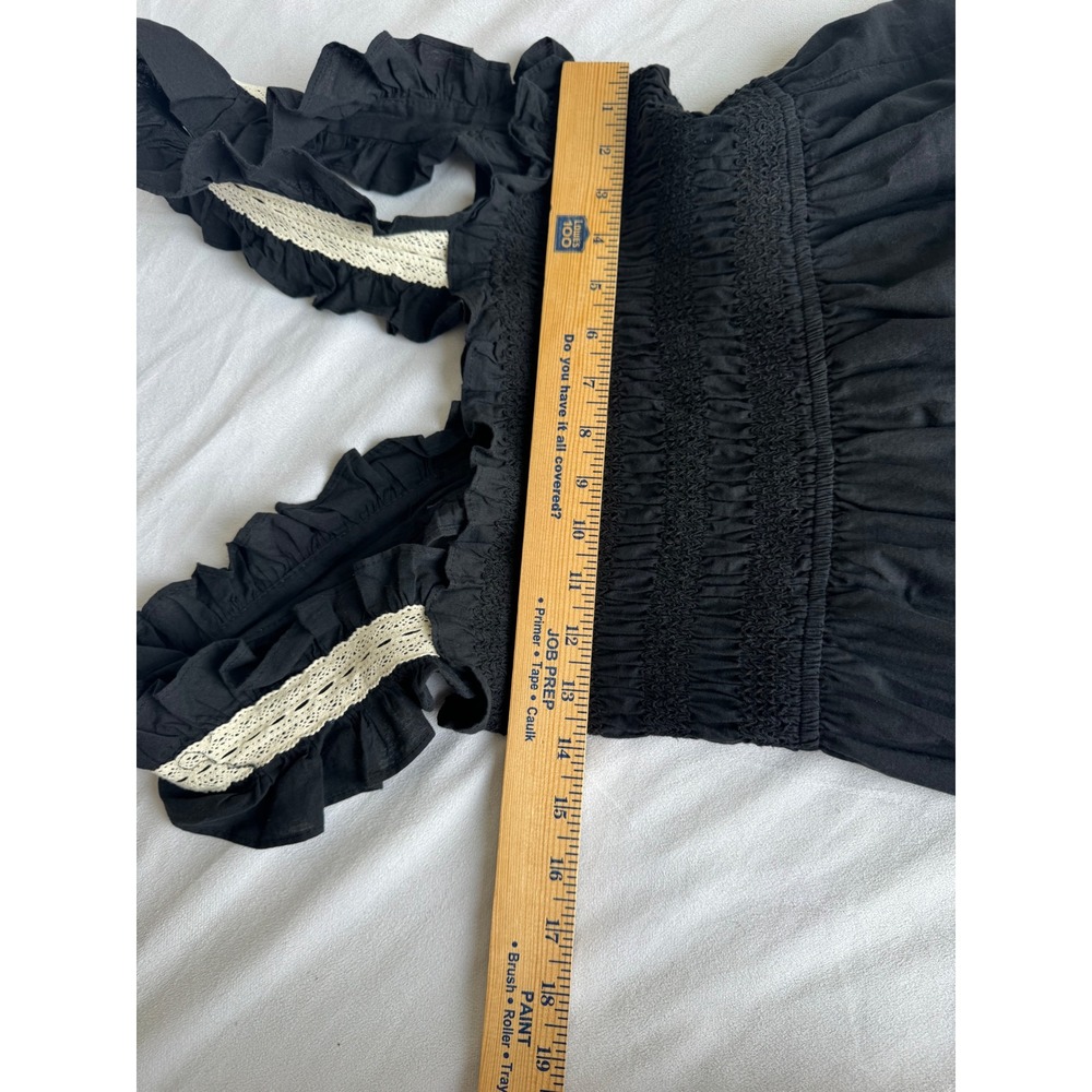 Anthropologie PINCH Black Smocked Tiered Maxi Dress Crochet Lace Ruffle Large - Picture 9 of 10